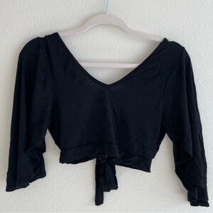 Missguided Black Open Back 3/4 Sleeves Crop Top. Size Small.